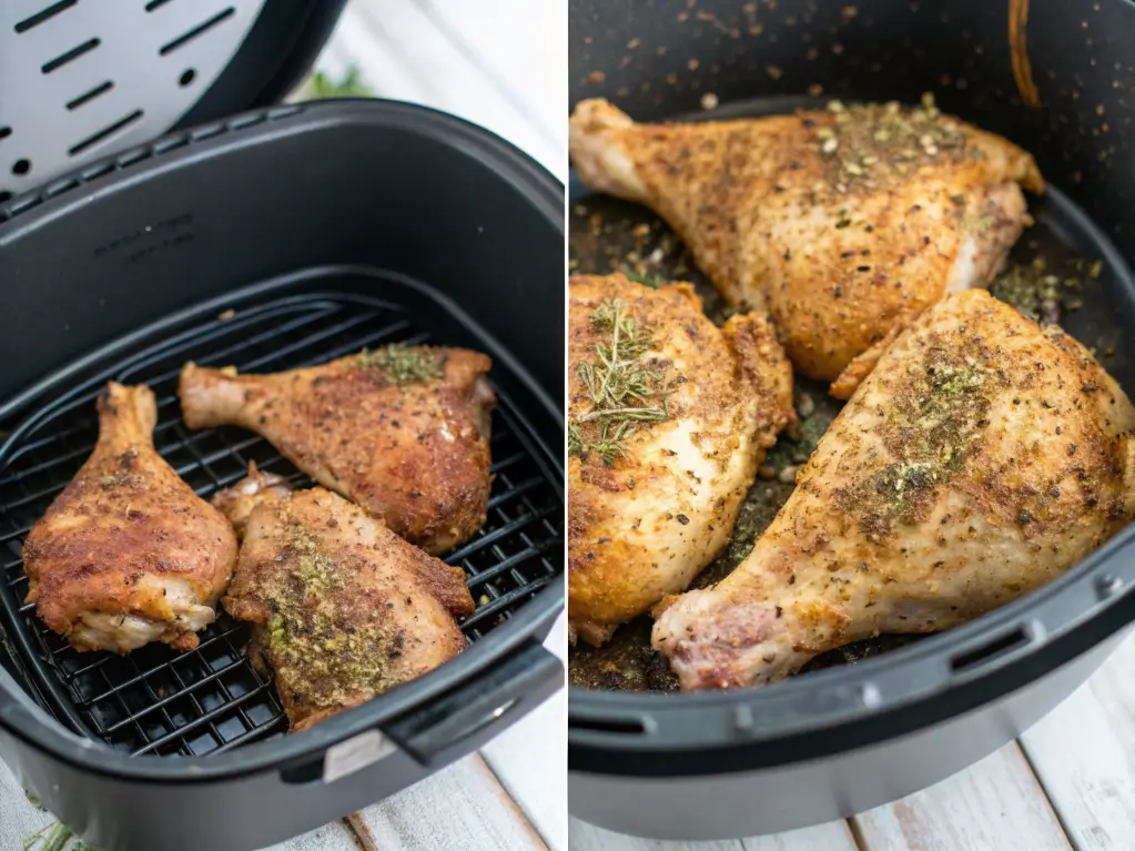 A step-by-step guide to making air fryer chicken leg quarters.